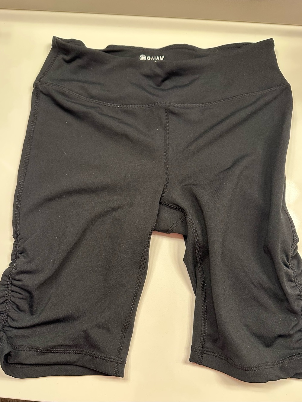 GAIAM Black High-Waist Athletic Bike Shorts with Side Ruching